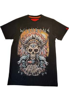 Johnny Wishbone Tribal Skull and Wolves Graphic T-Shirt
